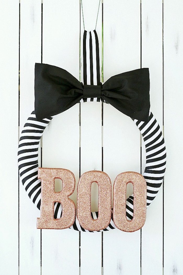 black and white halloween wreath